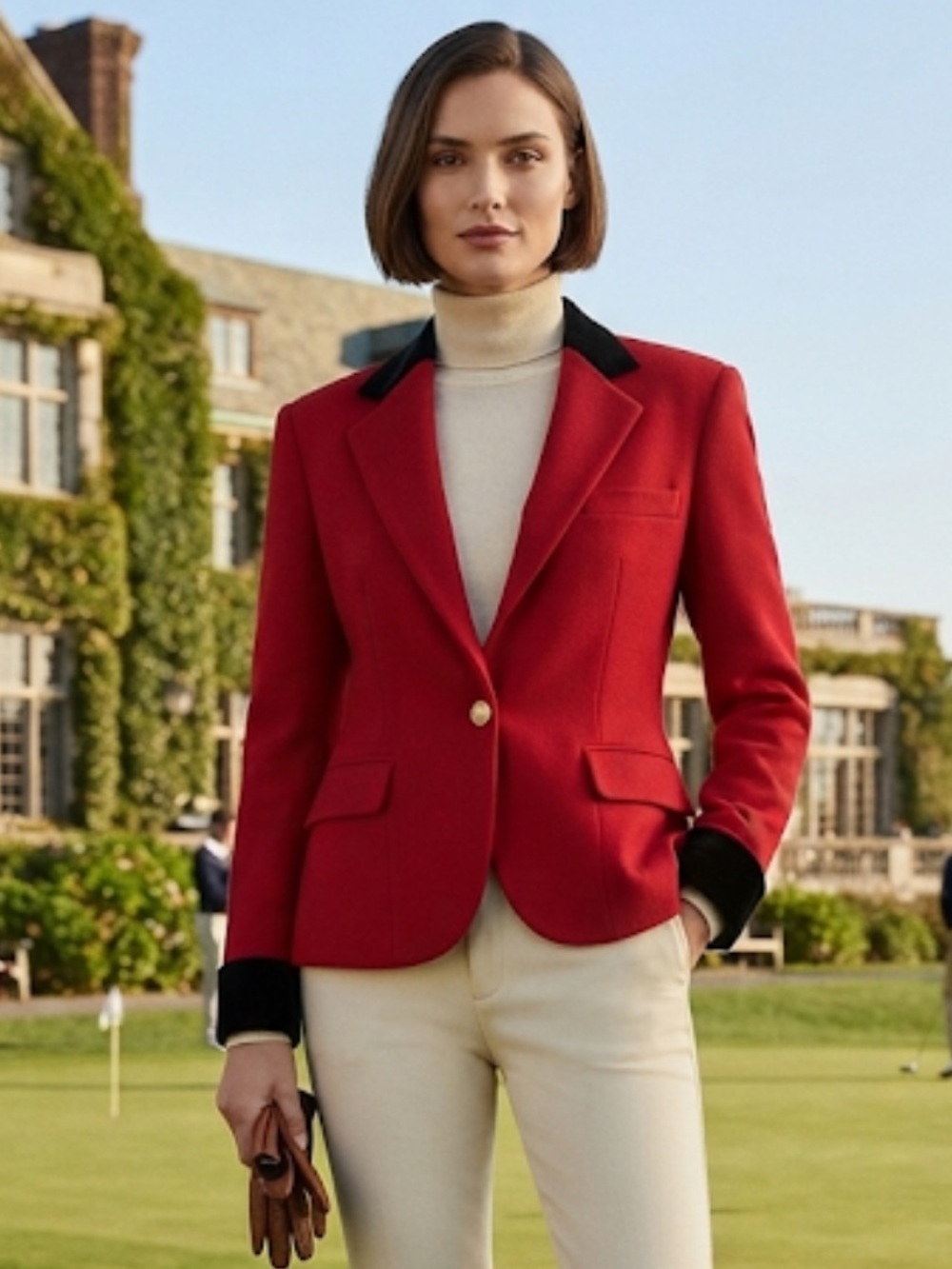 Ralph Lauren 100% Wool Red Blazer w Black Velvet Collar & Cuffs Made in Italy
